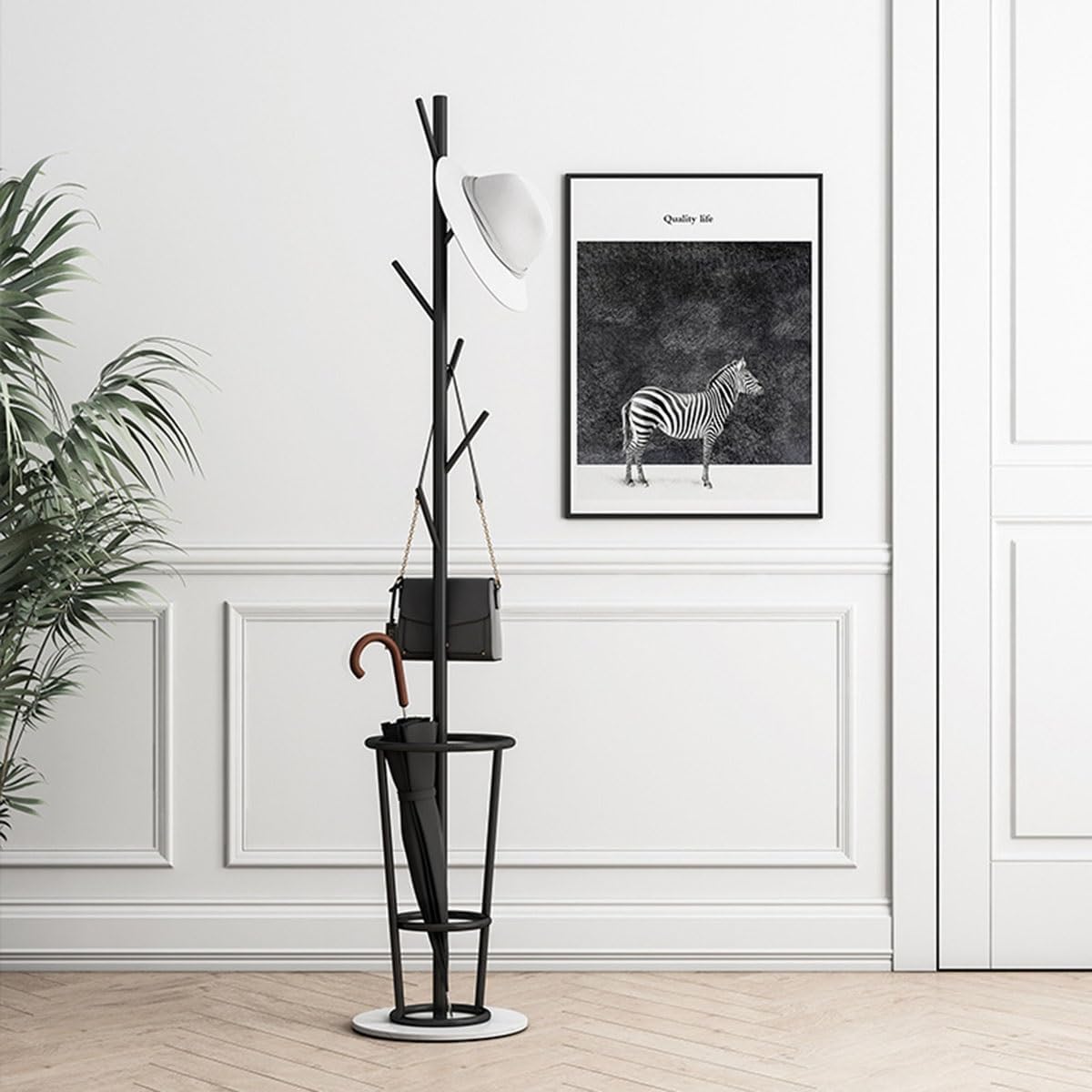 Coat Rack with Umbrella Holder Gold and White