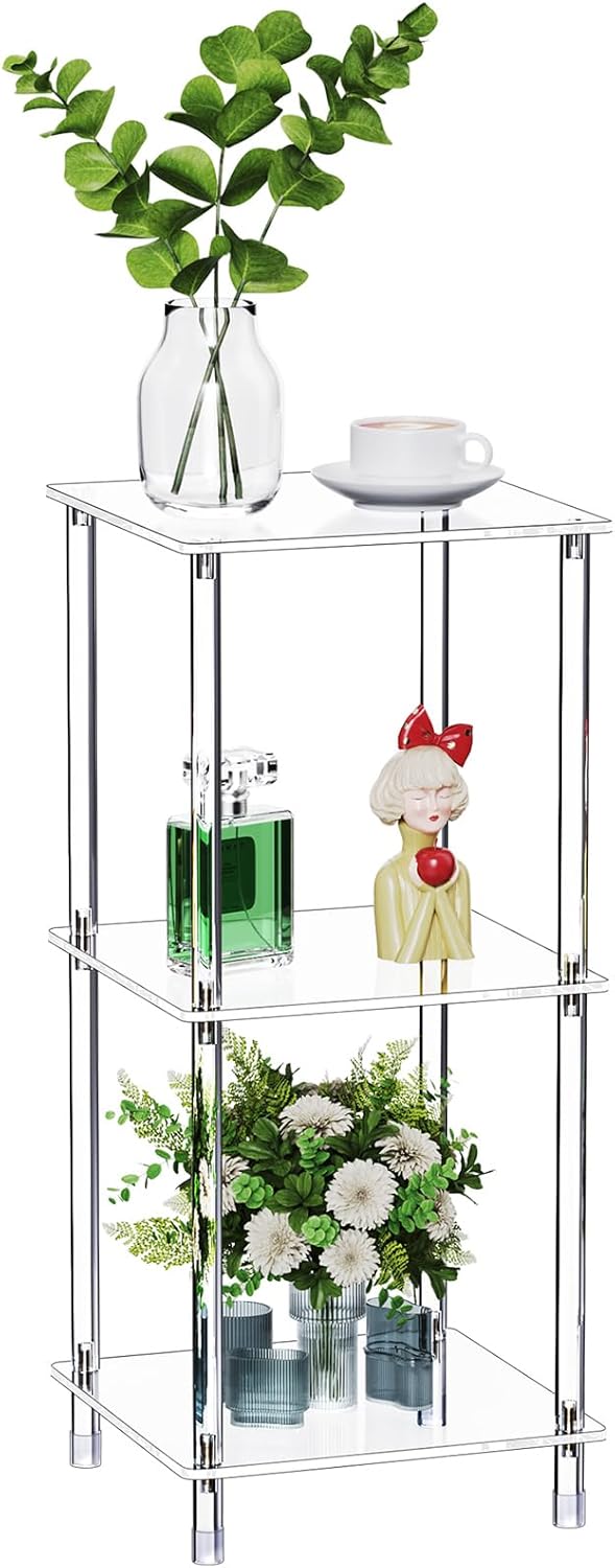 Clear Acrylic 3-Tier Side Table for Living Room and Bedroom