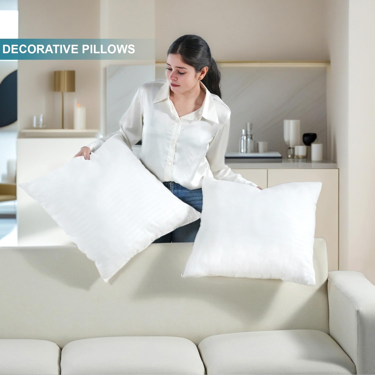 Ridhi Woven Bedding Throw Pillows Set of 4 White 18x18 Inches