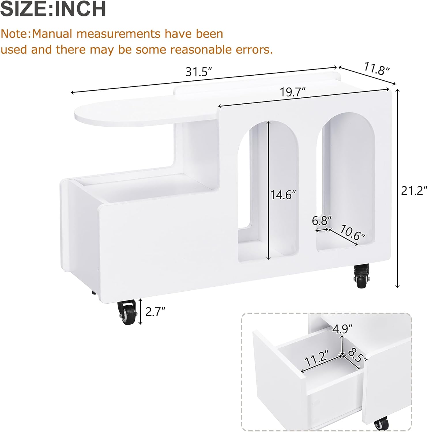 FEMICON Mobile End Table with Lockable Wheels