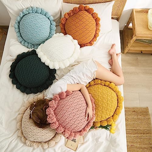 ATMOSURELY Boho Cotton Knitted Throw Pillow with Tassels