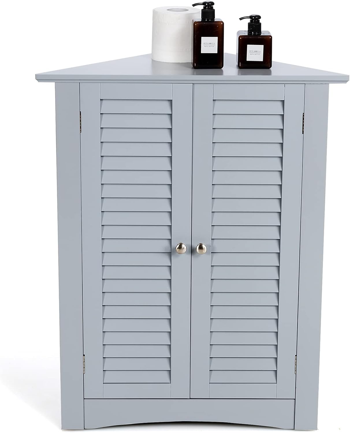 Tangkula Corner Cabinet with Double Doors and Adjustable Shelf Grey