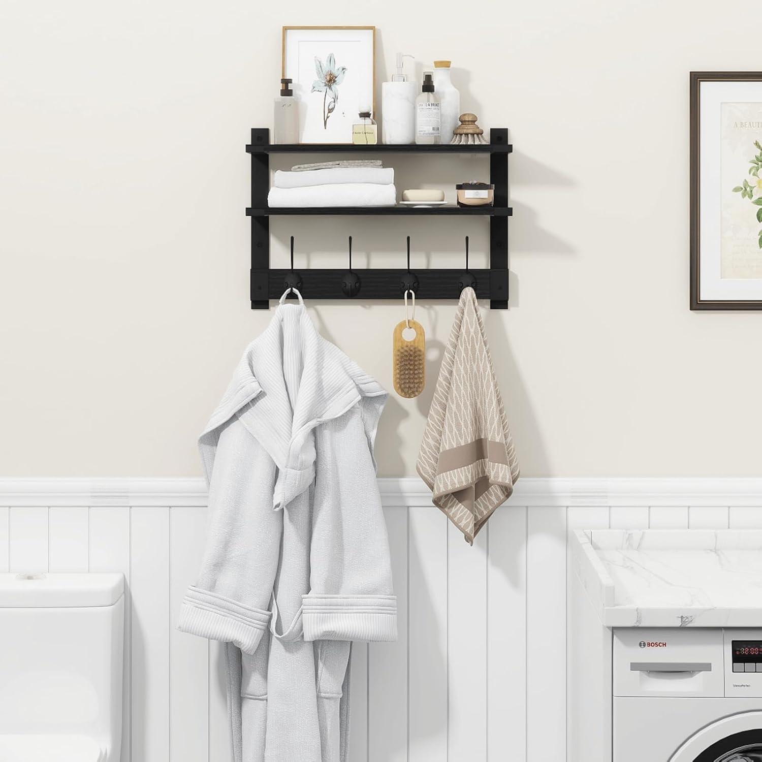 Homode 2 Tier Wall Shelf with Hooks Coat Rack
