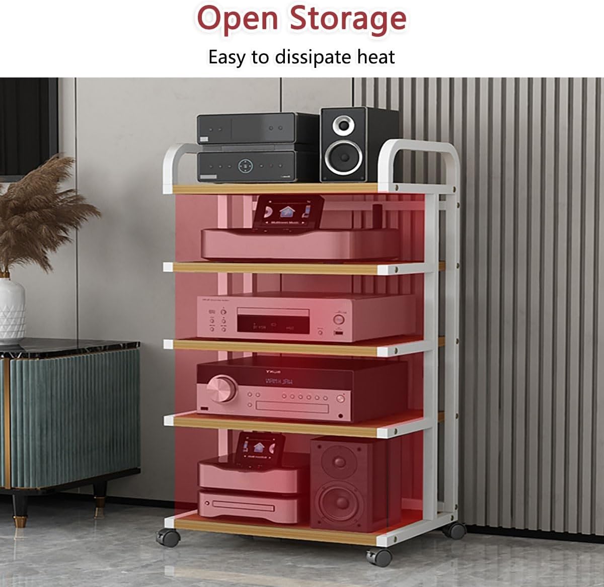 3 Tier AV Media Stand Corner Shelf with Wheels