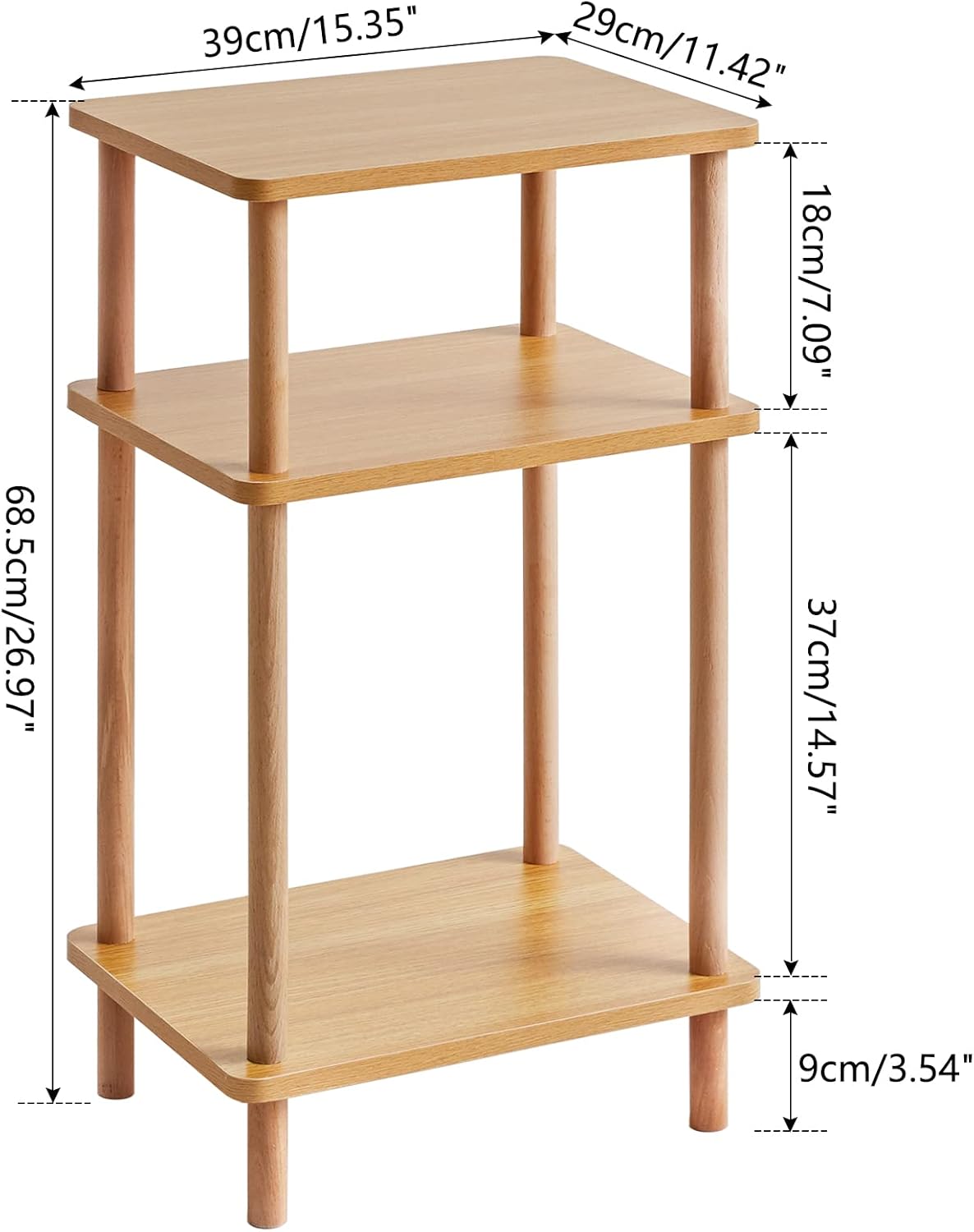 IBUYKE 3-Tier Side Table with Storage Shelves