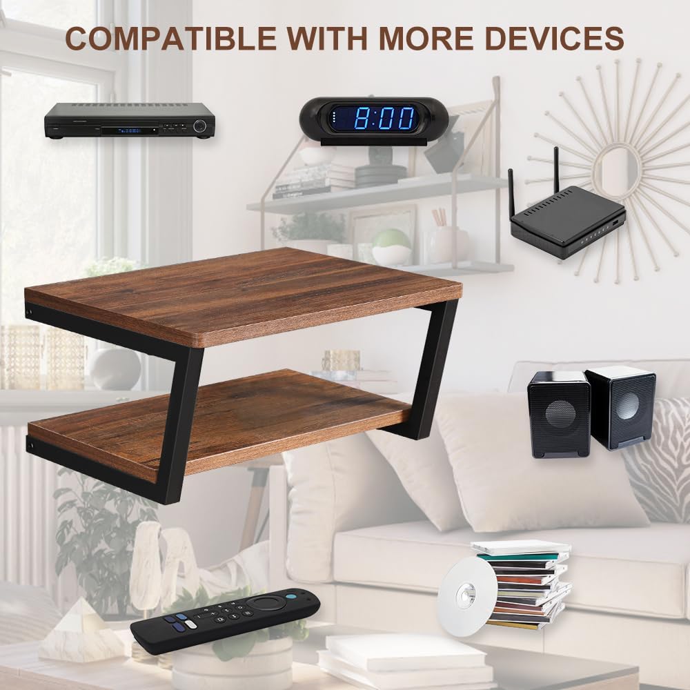 LUCKUP Floating Wall Shelves with 2 Shelves Wood AV Media Stand