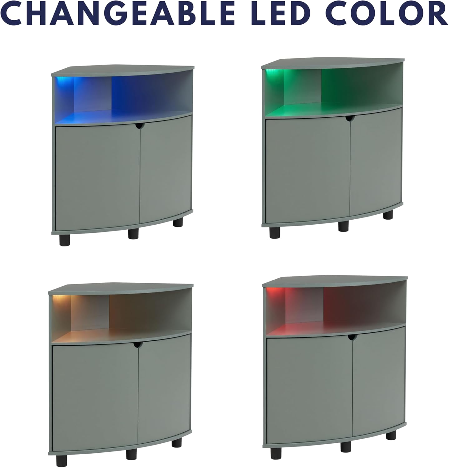 Berg Modern 31-inch LED Corner Cabinet with 2 Shelves 16 Colors USB Charge Cord Sage Green