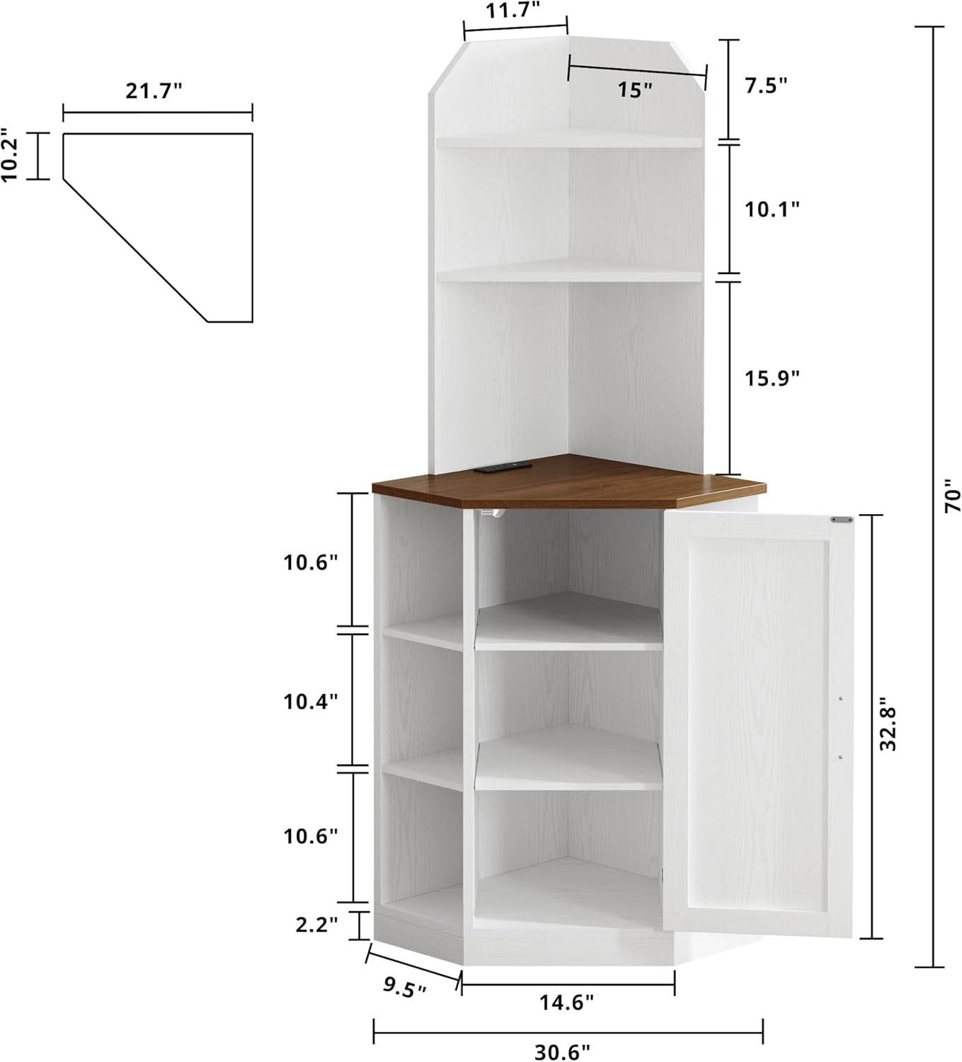 IRONCK Tall Corner Cabinet with USB Charging Station