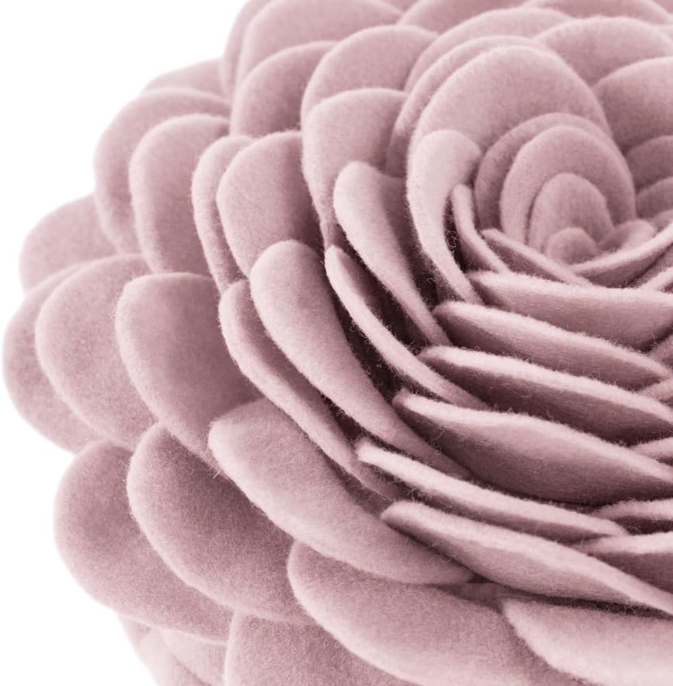 Handmade 3D Rose Throw Pillow 14 Inches Pink