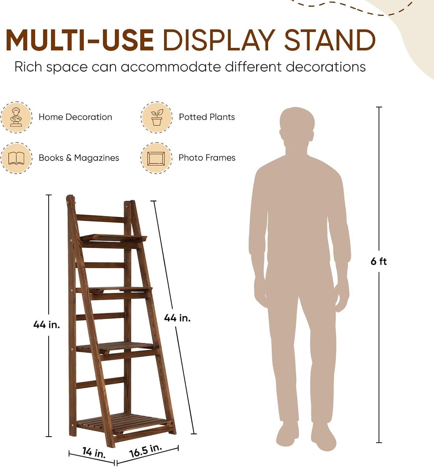 IDZO 4 Tier Wooden Ladder Shelf Storage Unit