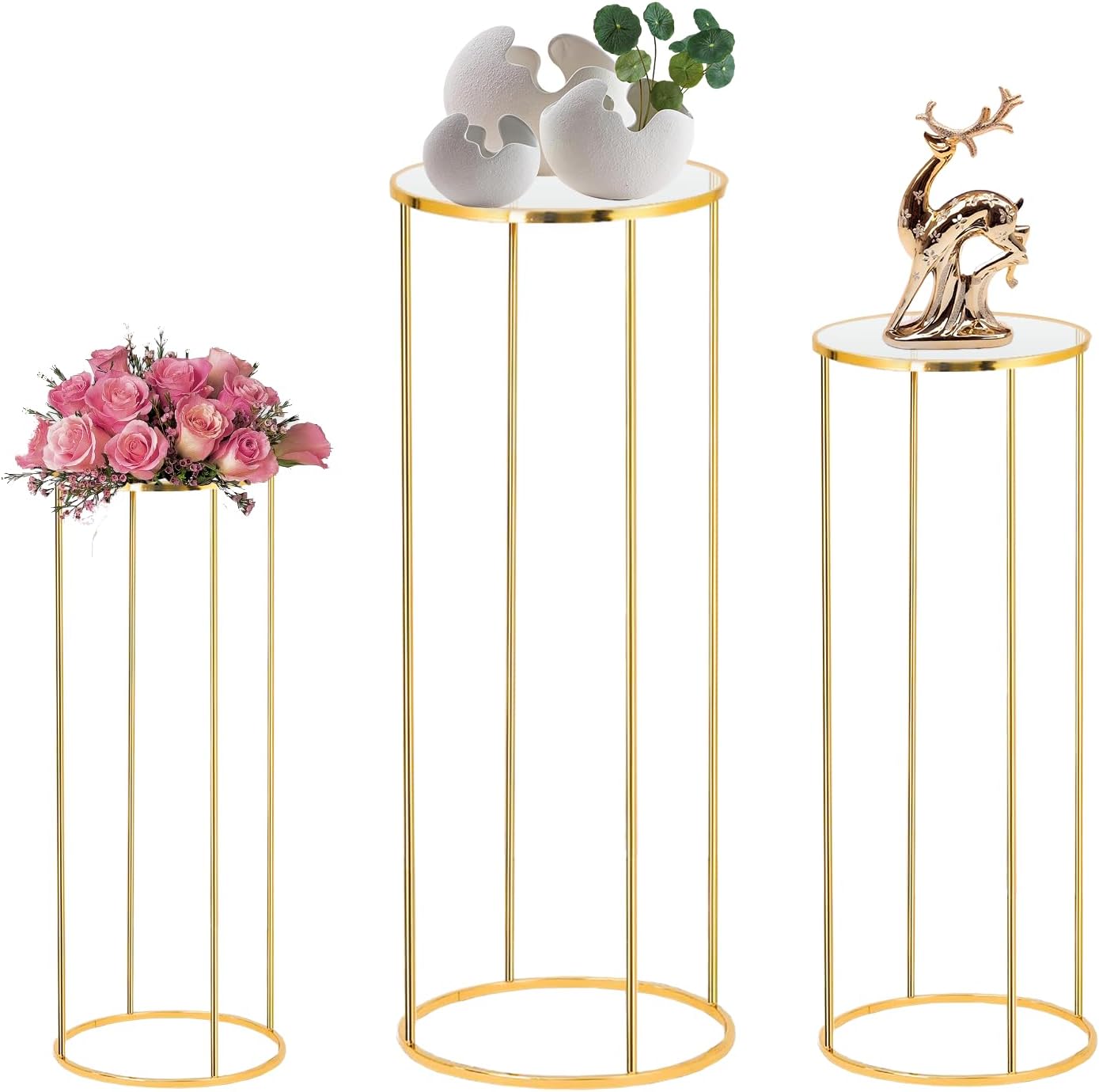 3PCS Gold Cylinder Pedestal Stands for Party Decorations