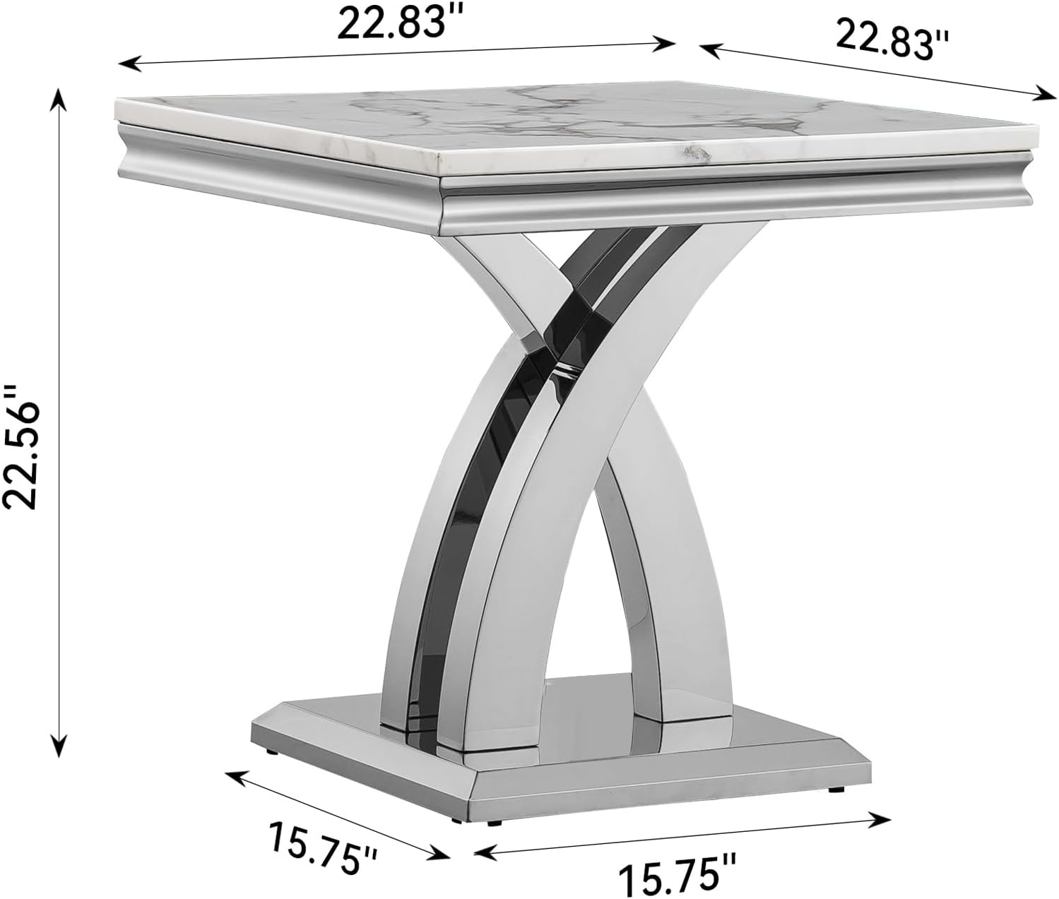 Modern Faux Marble End Table with X-Shaped Stainless Steel Base