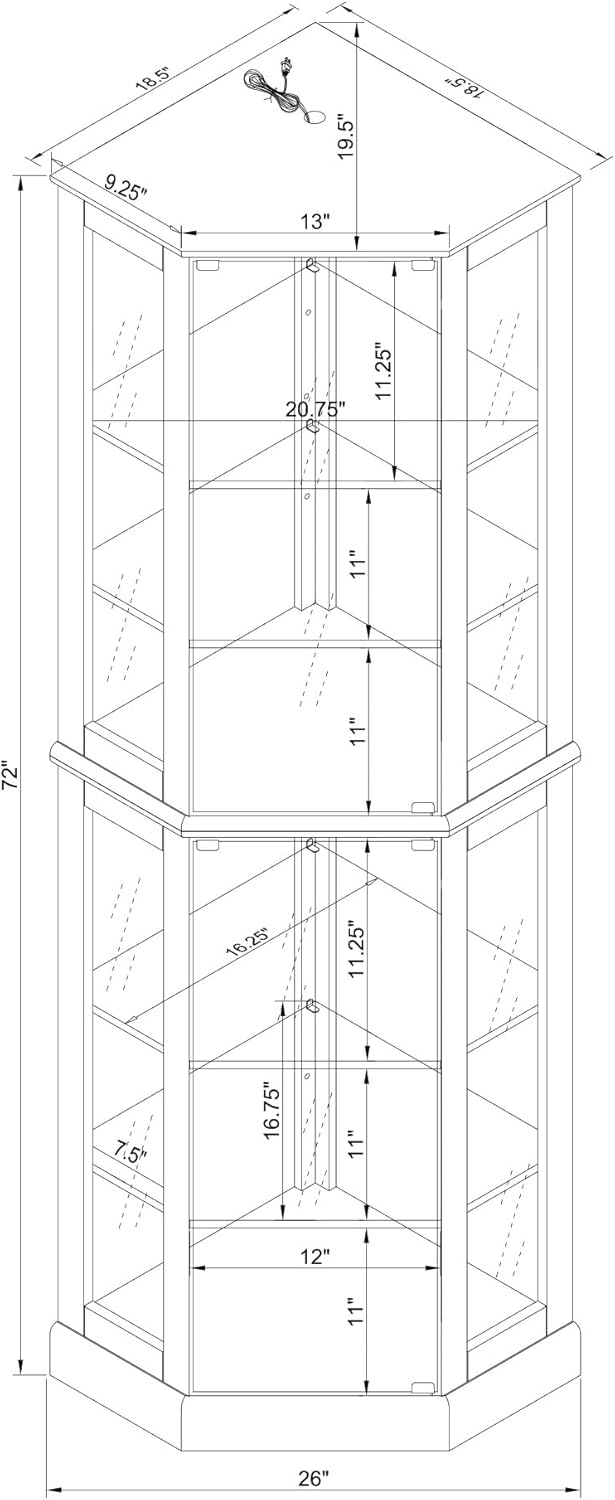 Maximize Storage 6 Shelf Corner Curio Cabinet Cherry