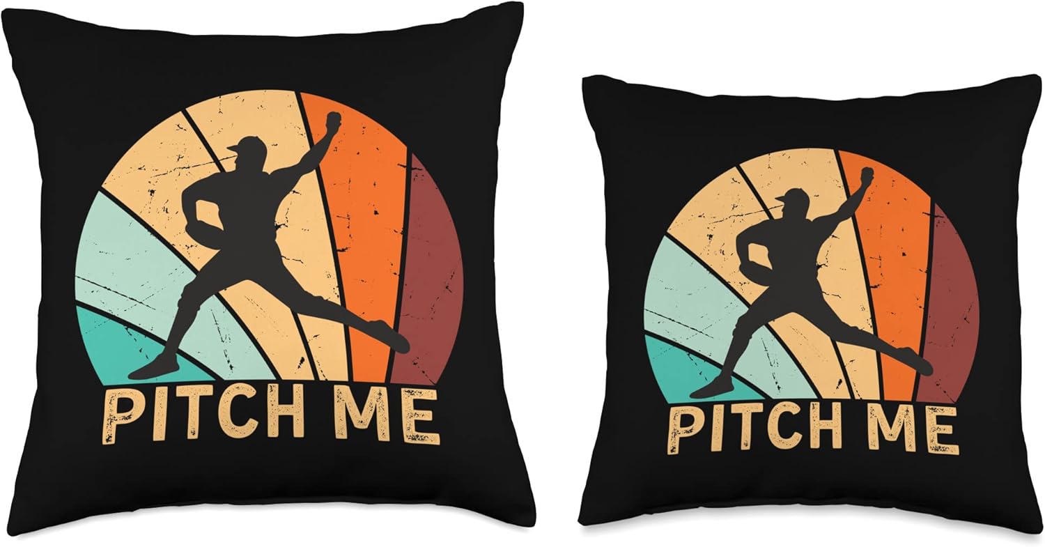 Baseball Pitcher Retro Vintage Throw Pillow