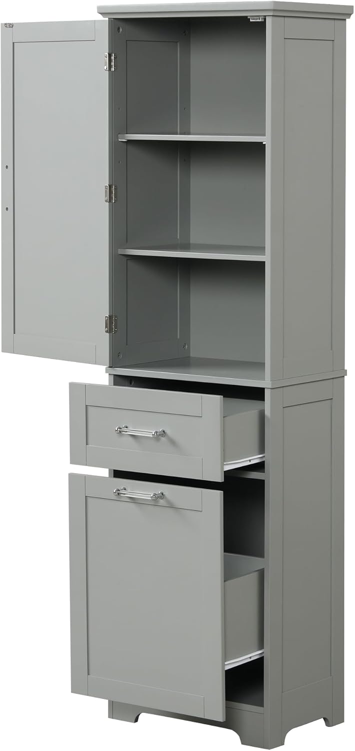 Tall Bathroom Cabinet with Two Drawers and Adjustable Shelf