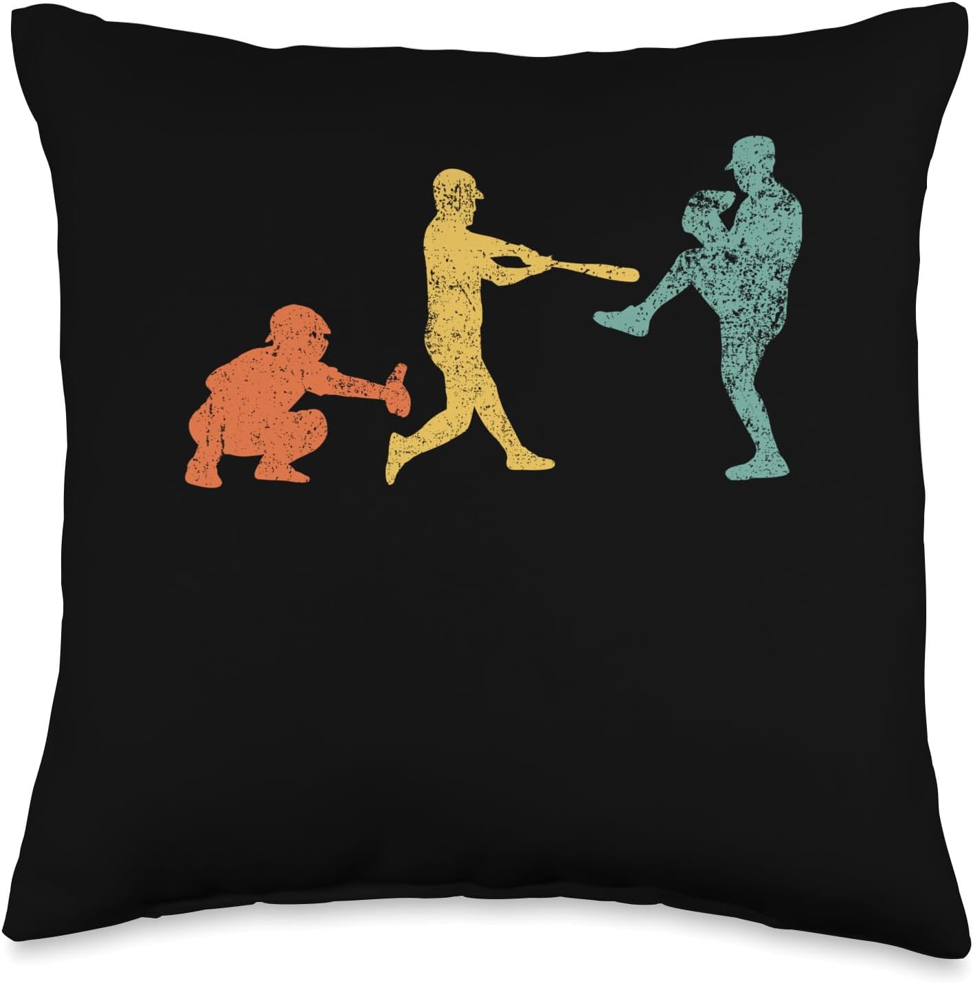 Baseball Catcher Batter Pitcher Vintage Throw Pillow