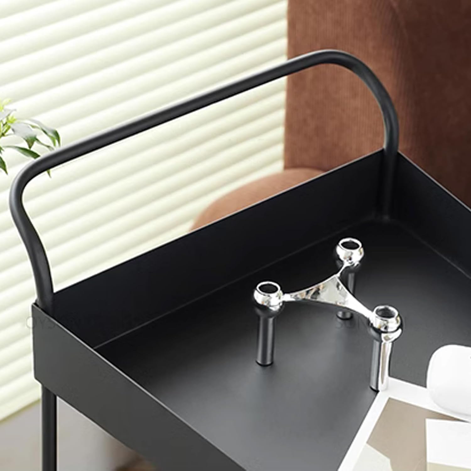 3-Tier Rolling Bar Cart with Metal Frame Black 15Dx9Wx31H
