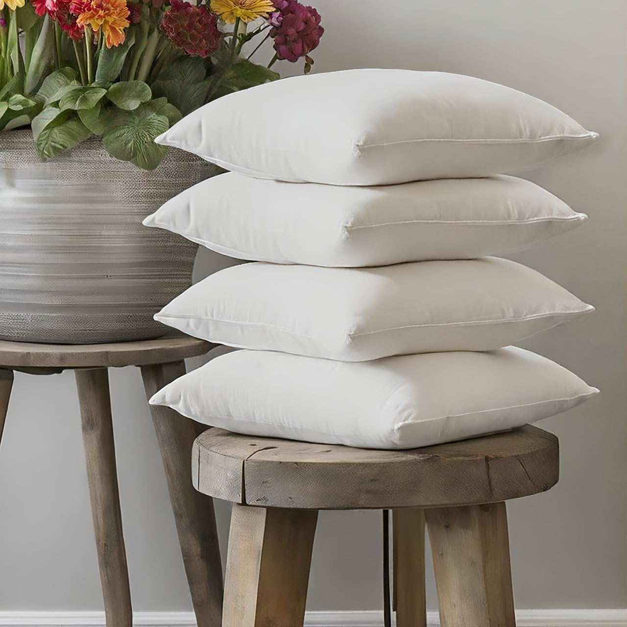 Ridhi Woven Bedding Throw Pillows Set of 4 White 18x18 Inches