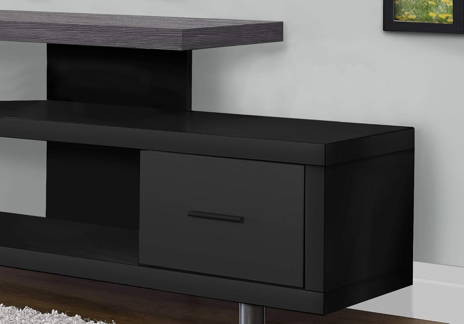 Spacious and Stylish 60 Inch TV Stand Black Grey Laminate