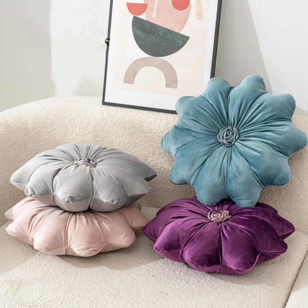Flower Shaped Velvet Throw Pillow for Sofa and Home Decor