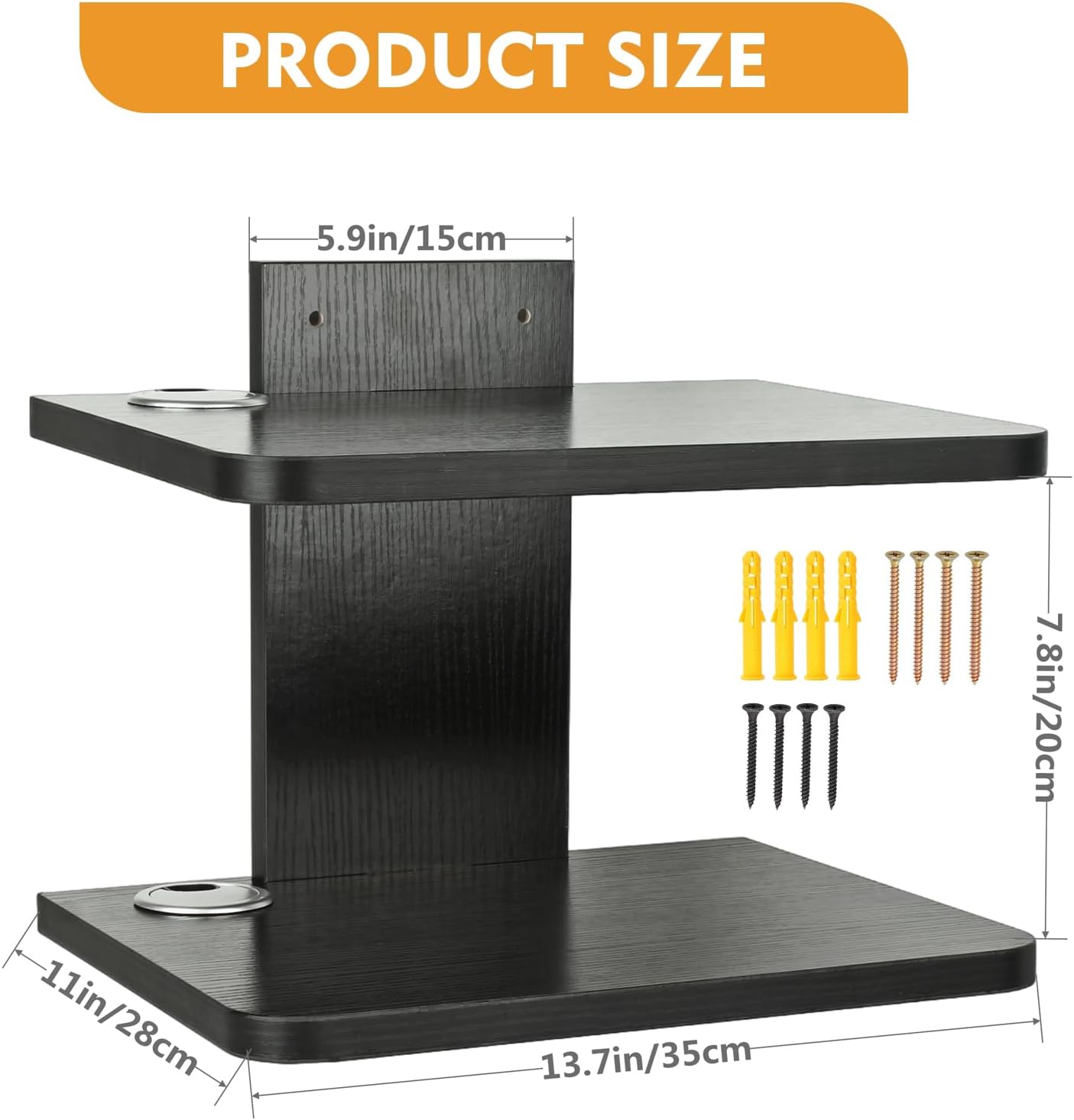 BiJun Floating Wall Shelf for TV Projector Cable Box Speaker Mount 2 Shelves