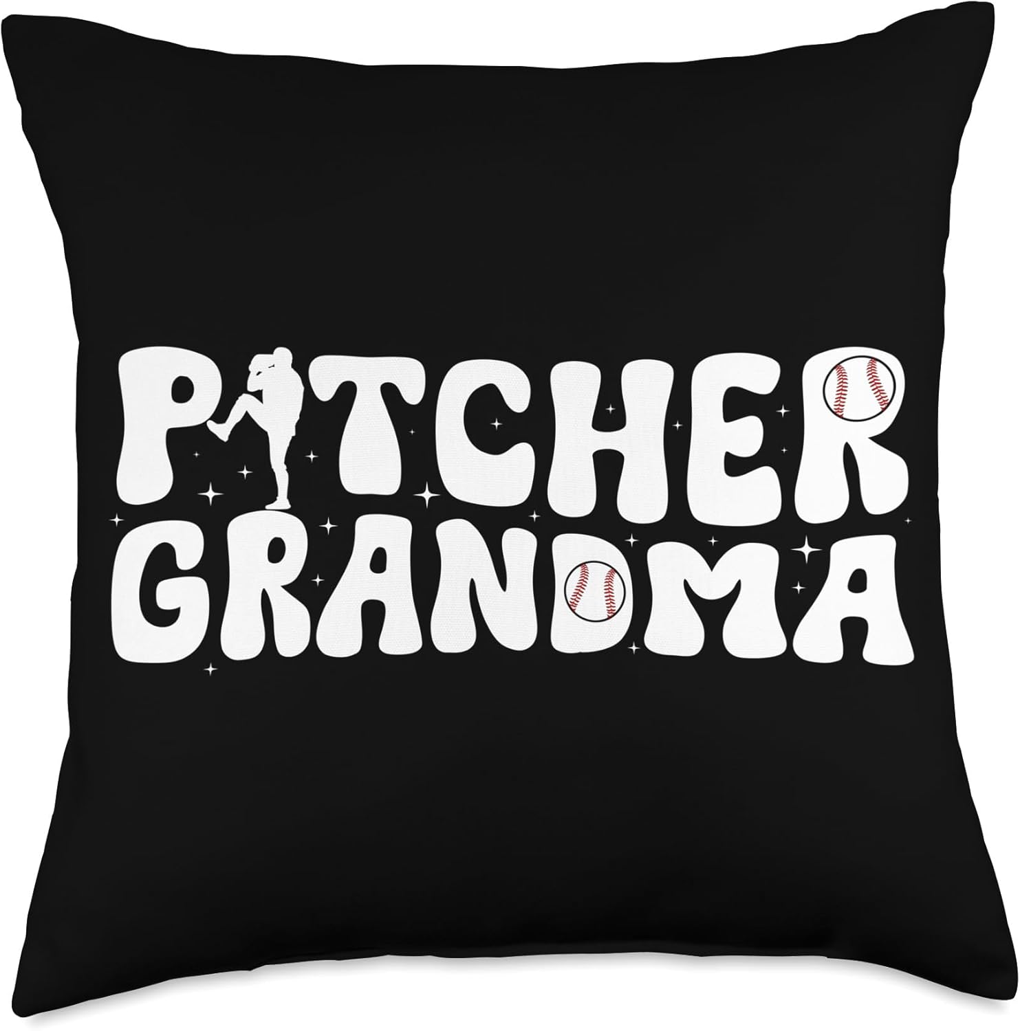 Groovy Baseball Pitcher Grandma Throw Pillow