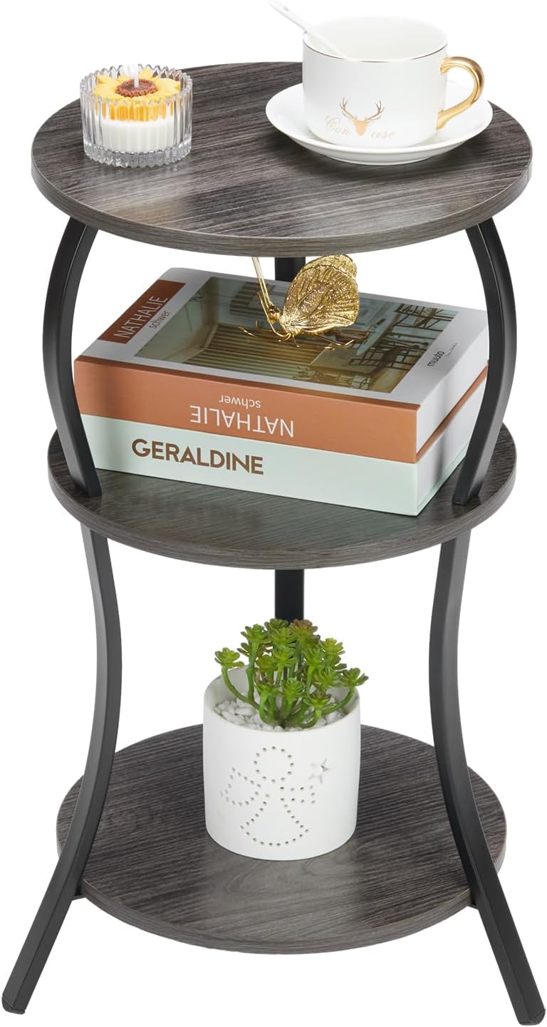 YEAKOO Vintage 3-Tier Round End Table for Small Spaces