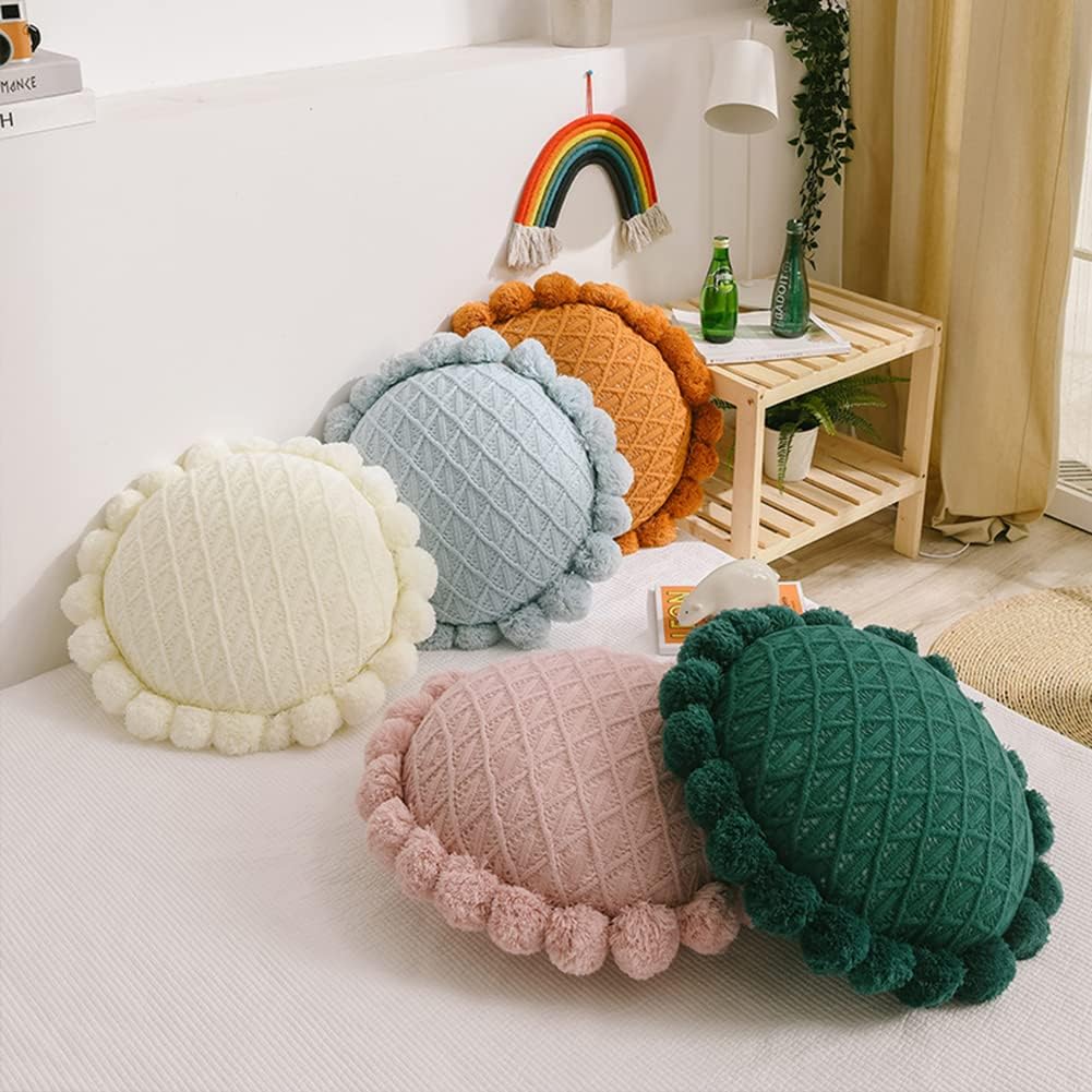 Vctops Cute Pom Poms Knitted Throw Pillow with Insert