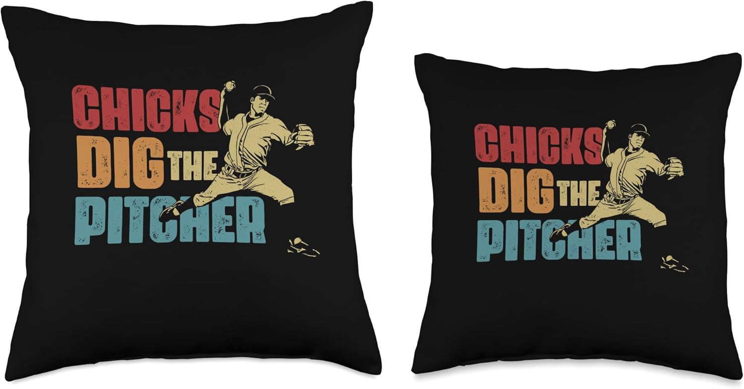 Baseball Pitcher Funny Chick Dig The Pitcher Softball Throw Pillow