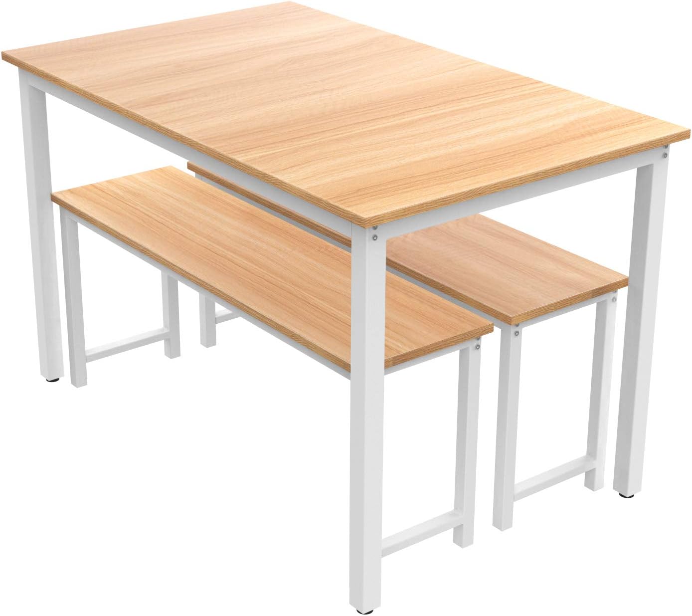 AWQM Dining Table Set with 2 Benches 472x287x287 Inches Beige