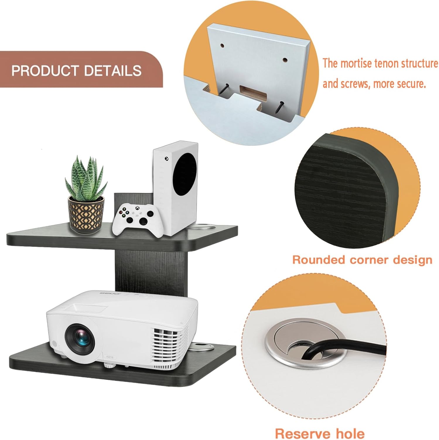 BiJun Floating Wall Shelf for TV Projector Cable Box Speaker Mount 2 Shelves