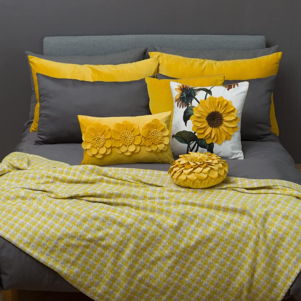 JWH 3D Flower Velvet Throw Pillow Cover 12 Inches