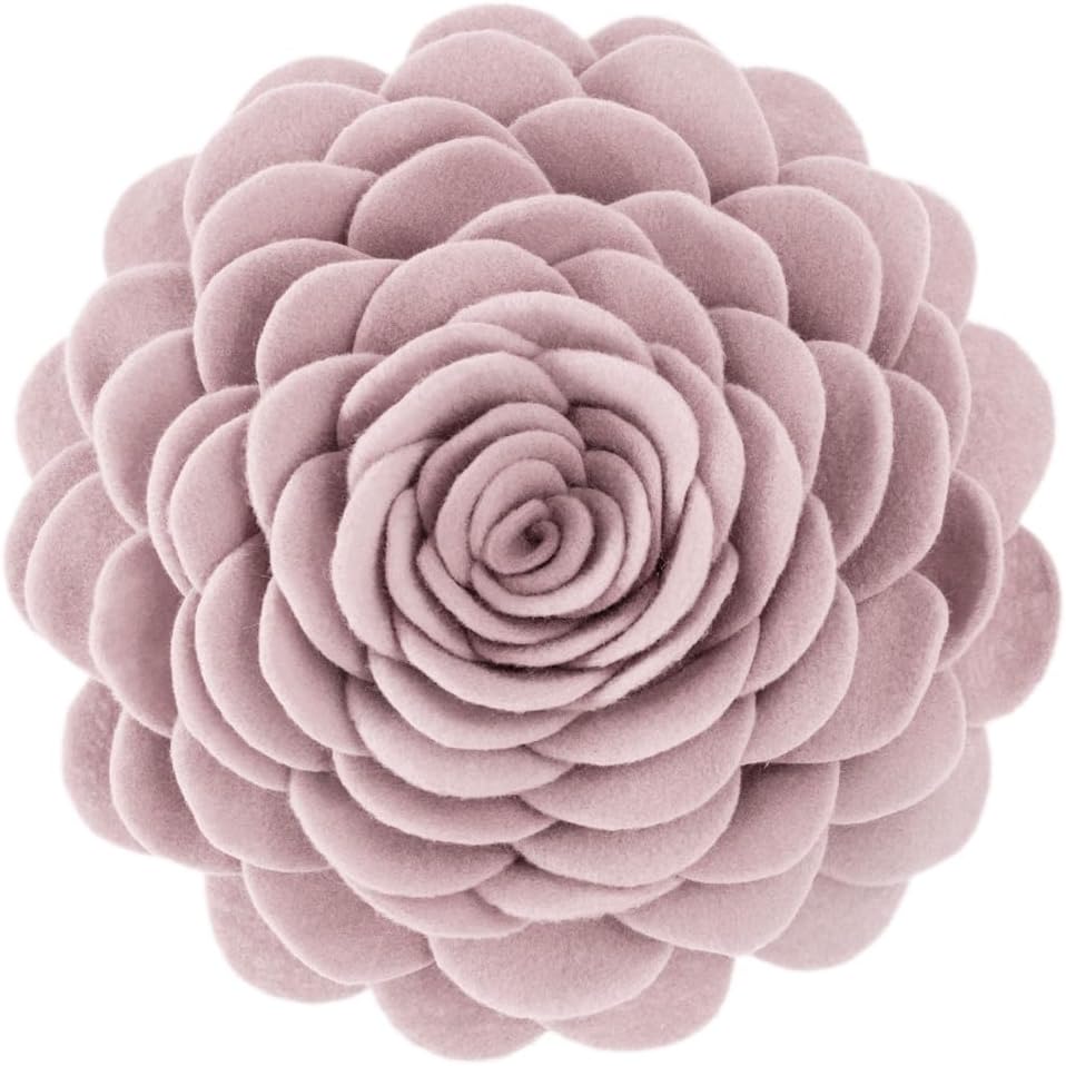 Handmade 3D Rose Throw Pillow 14 Inches Pink