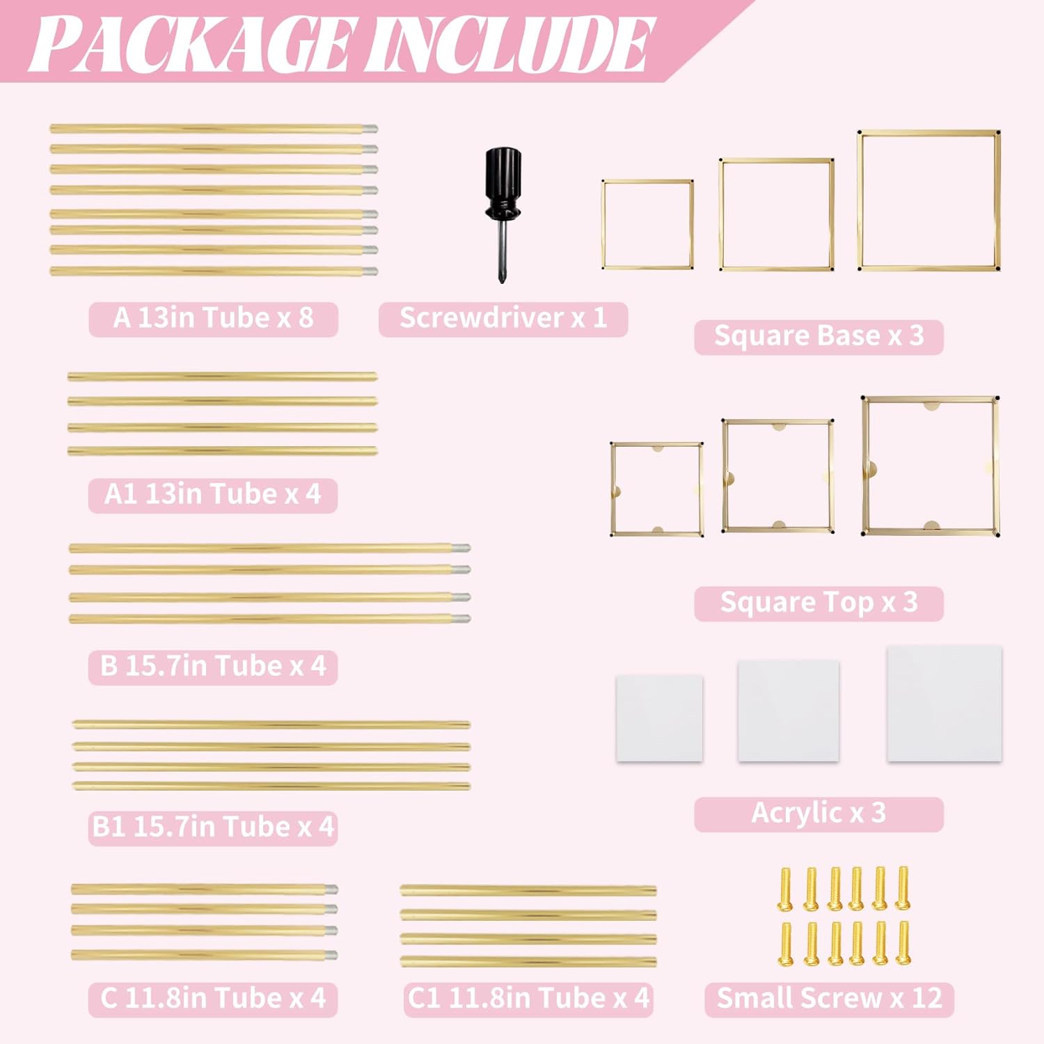 3PCS Square Gold Metal Cylinder Pedestal Stand for Party Decorations