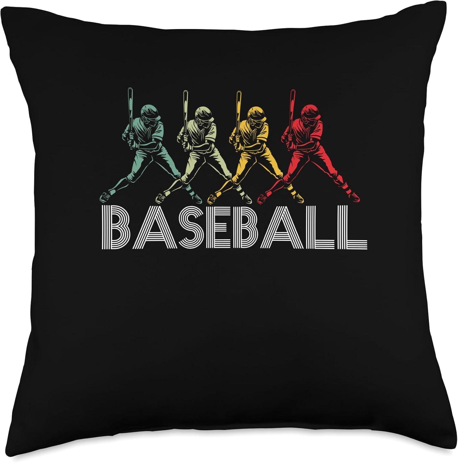 Retro Baseball Players Catcher Pitcher Batter Throw Pillow 18x18 Multicolor