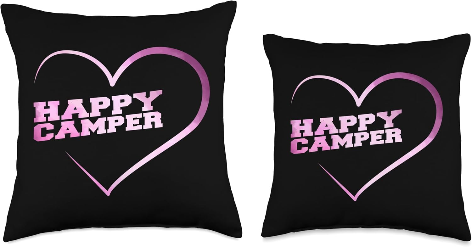Motorhome Camping Throw Pillow with Happy Camper Design 1