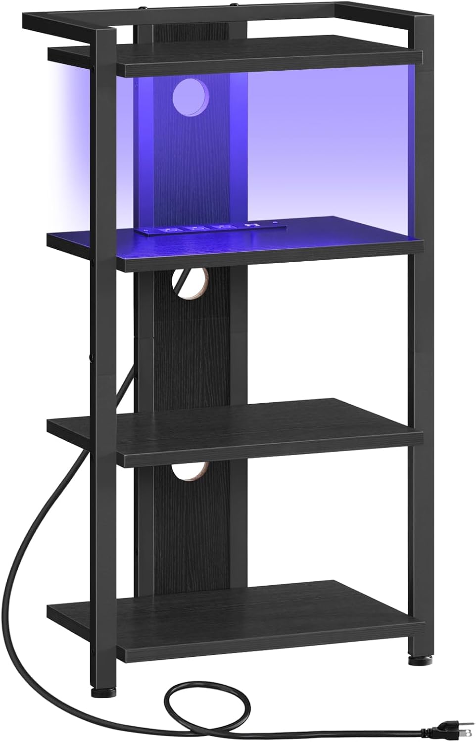 HOOBRO 4-Tier AV Media Console with LED Light and Charging Station Black
