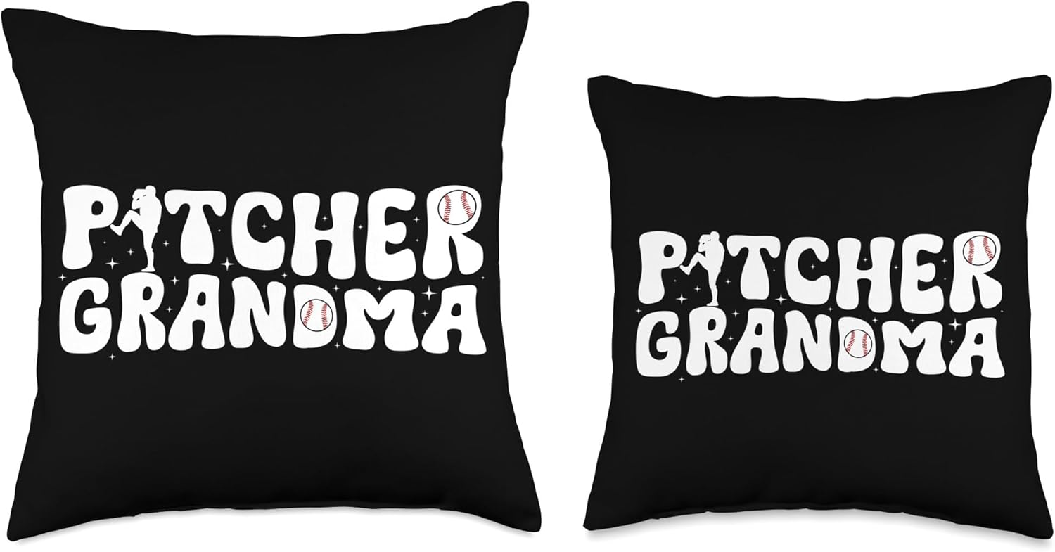 Groovy Baseball Pitcher Grandma Throw Pillow
