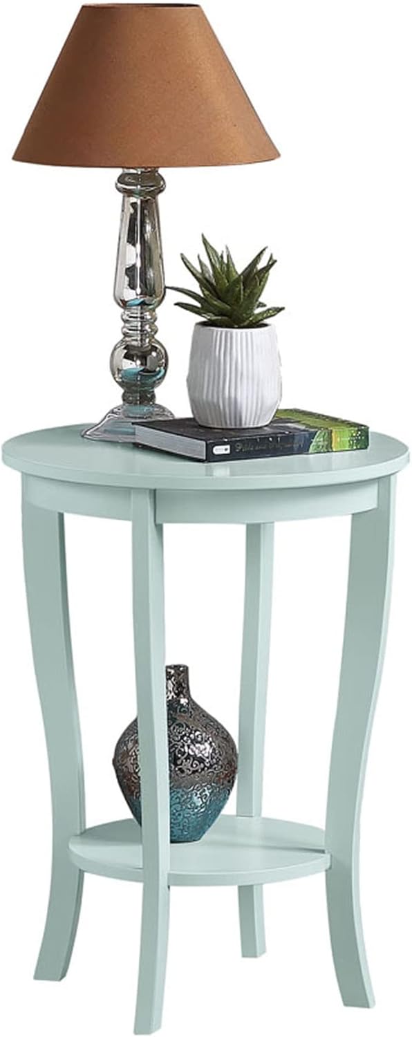 Convenience Concepts American Heritage Round End Table with Shelf Sea Foam