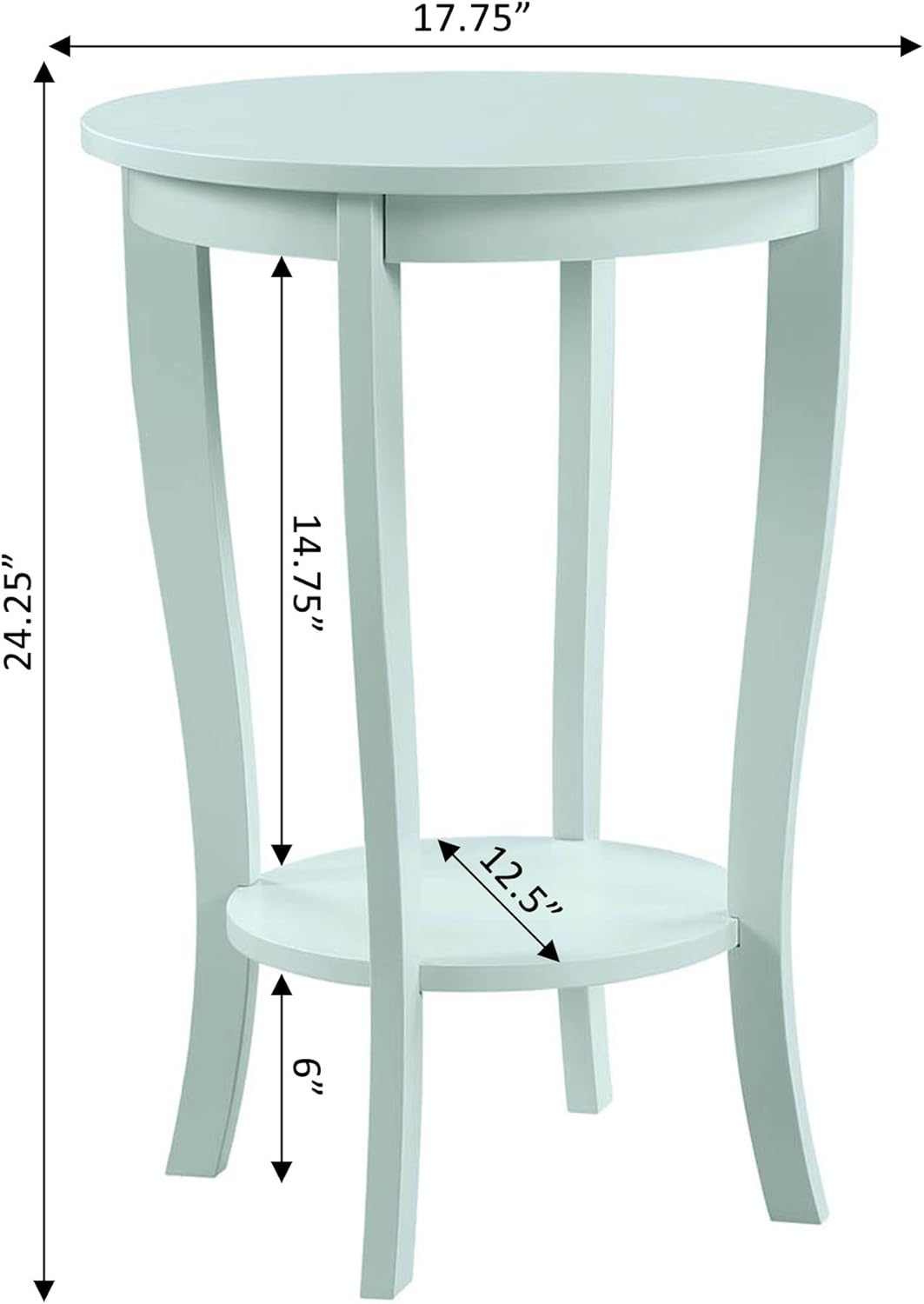 Convenience Concepts American Heritage Round End Table with Shelf Sea Foam