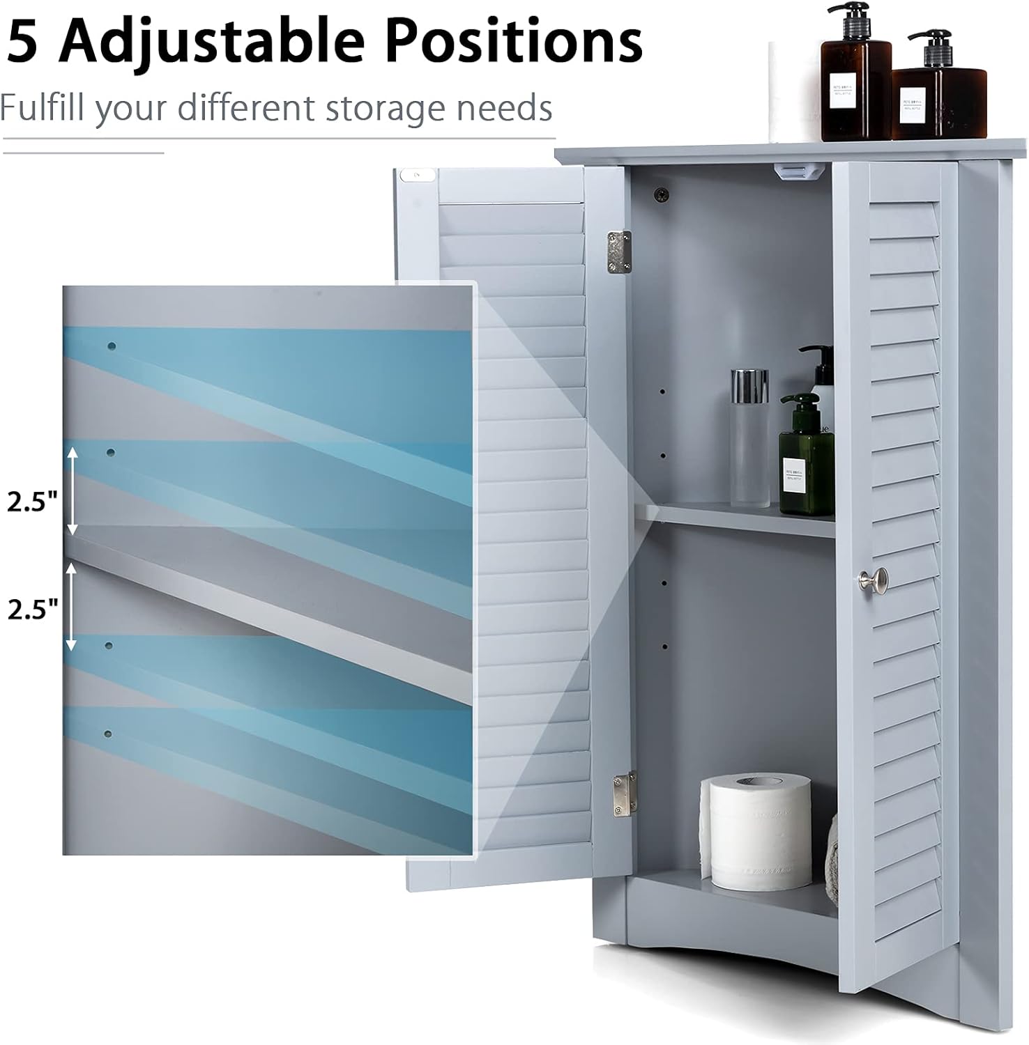 Tangkula Corner Cabinet with Double Doors and Adjustable Shelf Grey