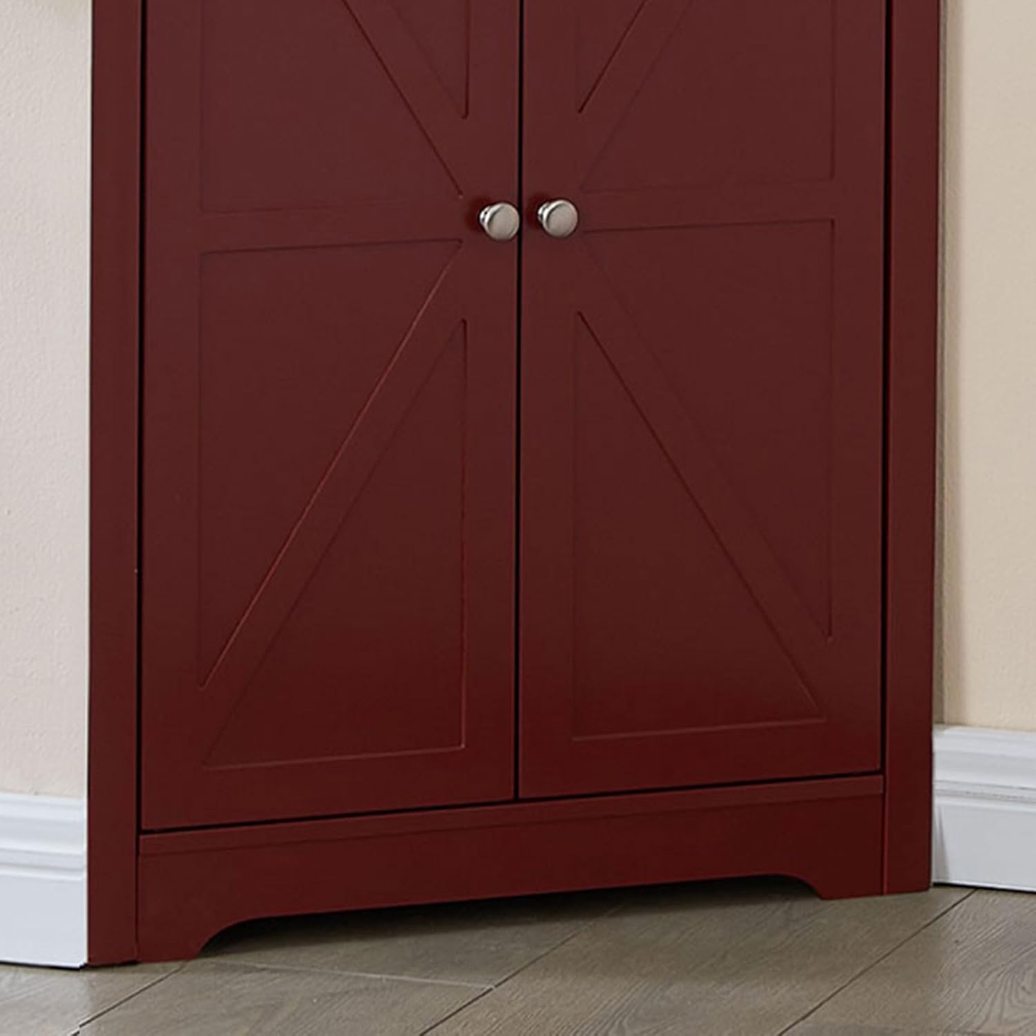 Kings Brand Tall Wooden Corner Cabinet with 2 Doors and 5 Shelves Red