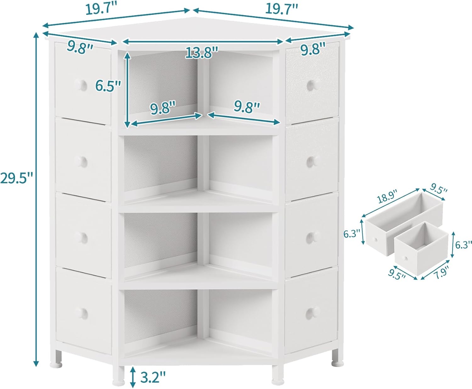 LUMTOK 8 Drawer Corner Dresser with Fabric and Open Shelves White