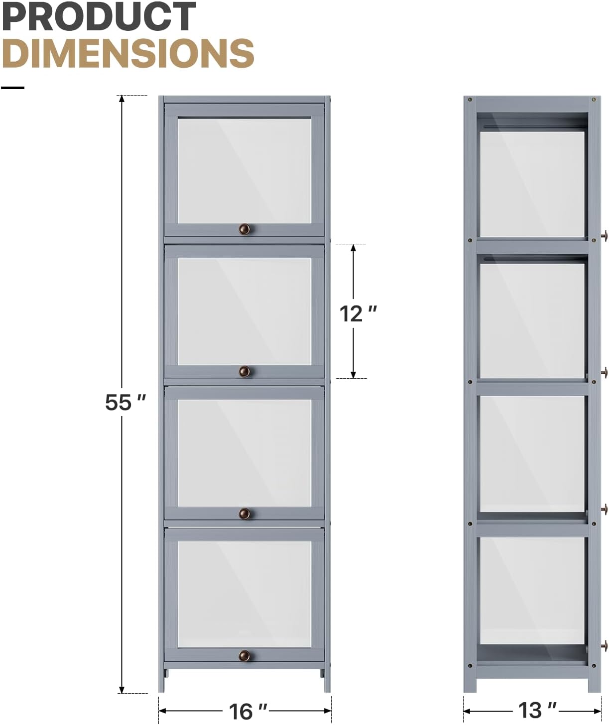 MoNiBloom 55 Inch Tall Slim Clear Cabinet With Gray Acrylic Door