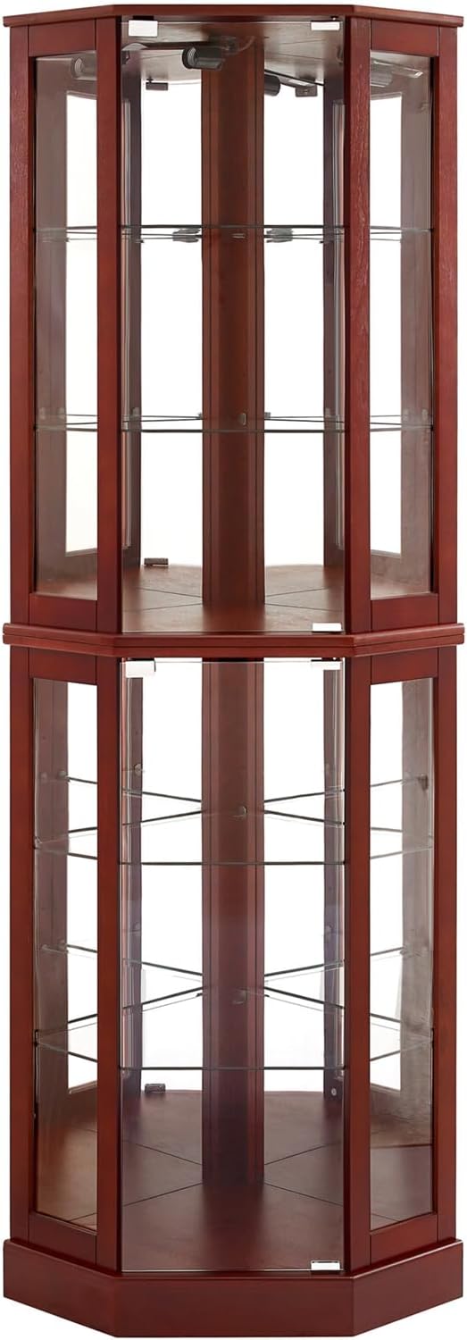 Farmhouse Curio Cabinet with Lights and Adjustable Shelves Cherry