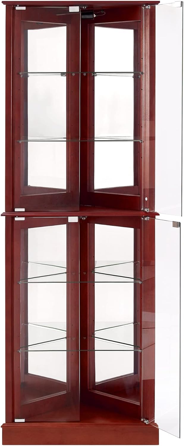 6 Shelves Corner Curio Cabinet with Lighting and Mirrored Back