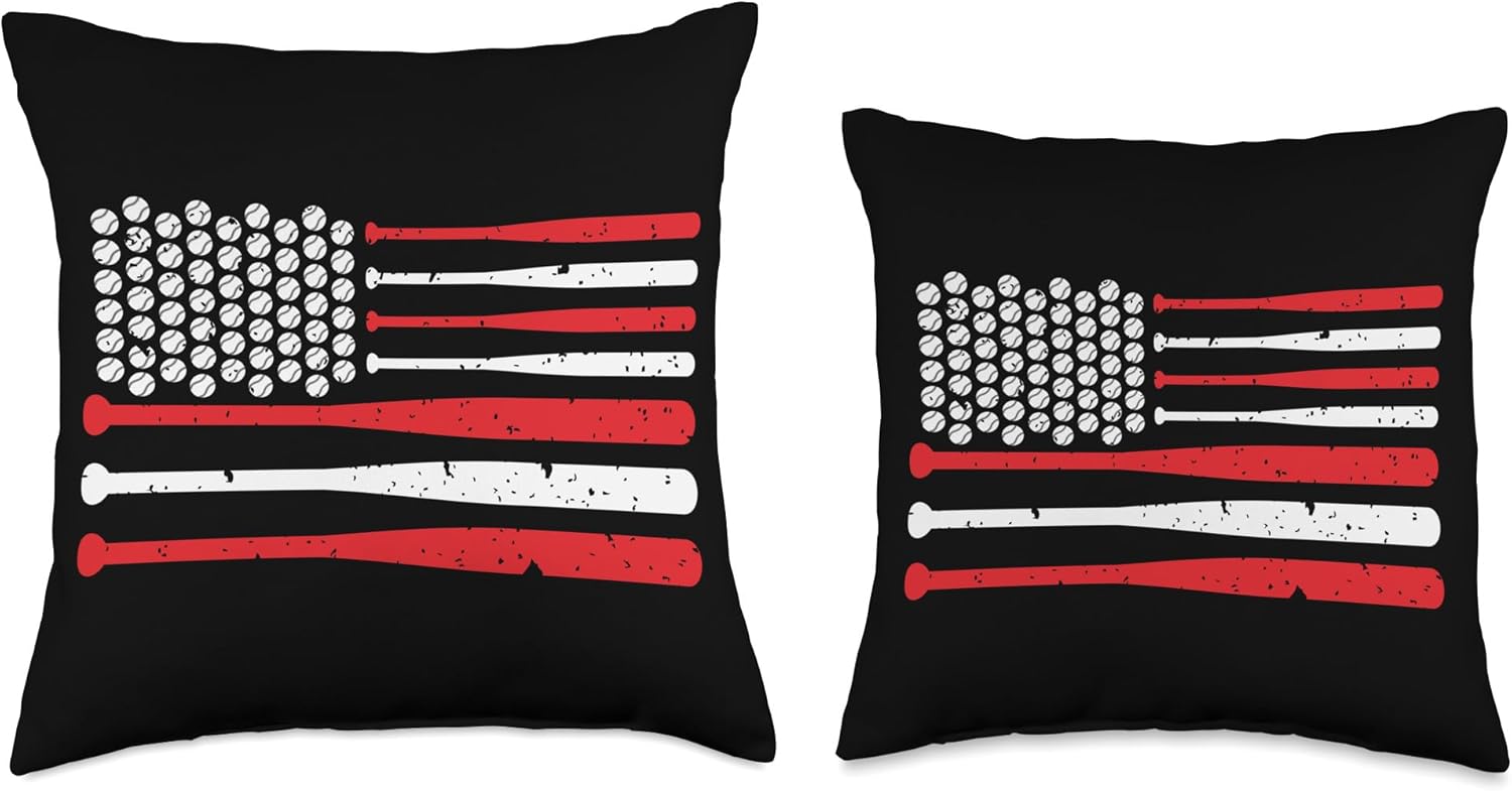 Baseball Pitcher Catching USA Flag Throw Pillow