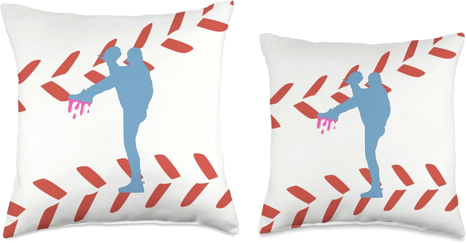 Funny Baseball Pitcher with Ice Cream Drip Throw Pillow 1