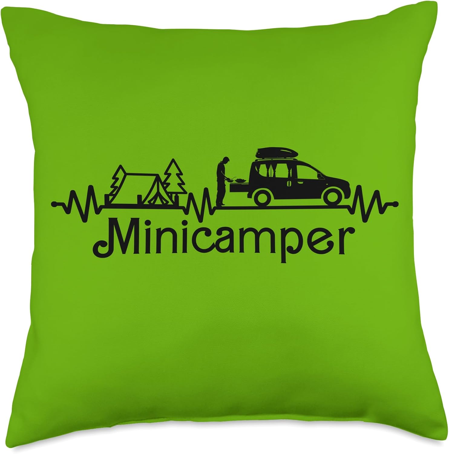 Camping Camper Microcamper Throw Pillow with Heartbeat Design