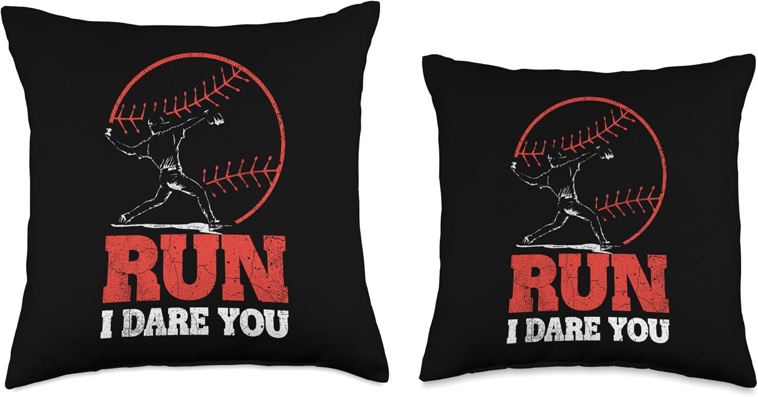 Run I Dare You Baseball Throw Pillow